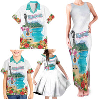 Aloha Hawaii Waikiki Beach Landscape Family Matching Tank Maxi Dress and Hawaiian Shirt