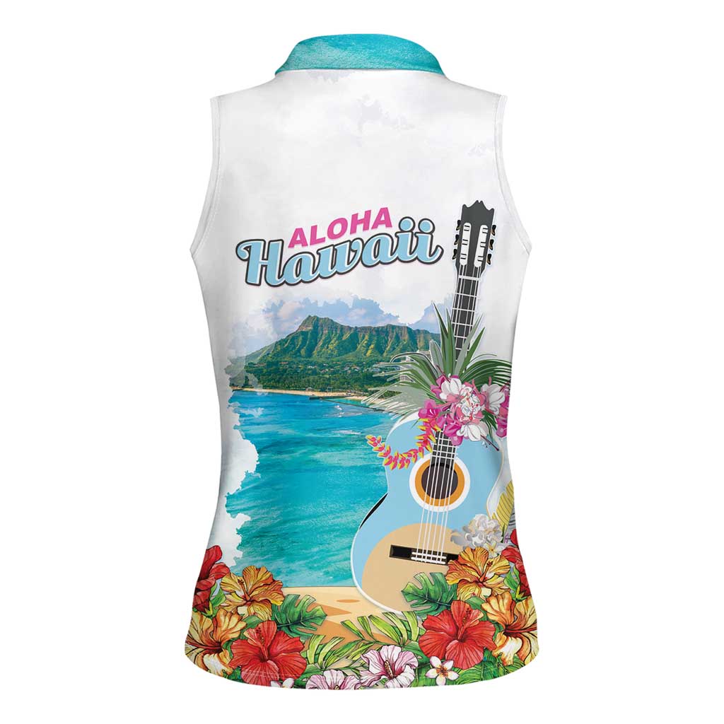 Aloha Hawaii Waikiki Beach Landscape Women Sleeveless Polo Shirt
