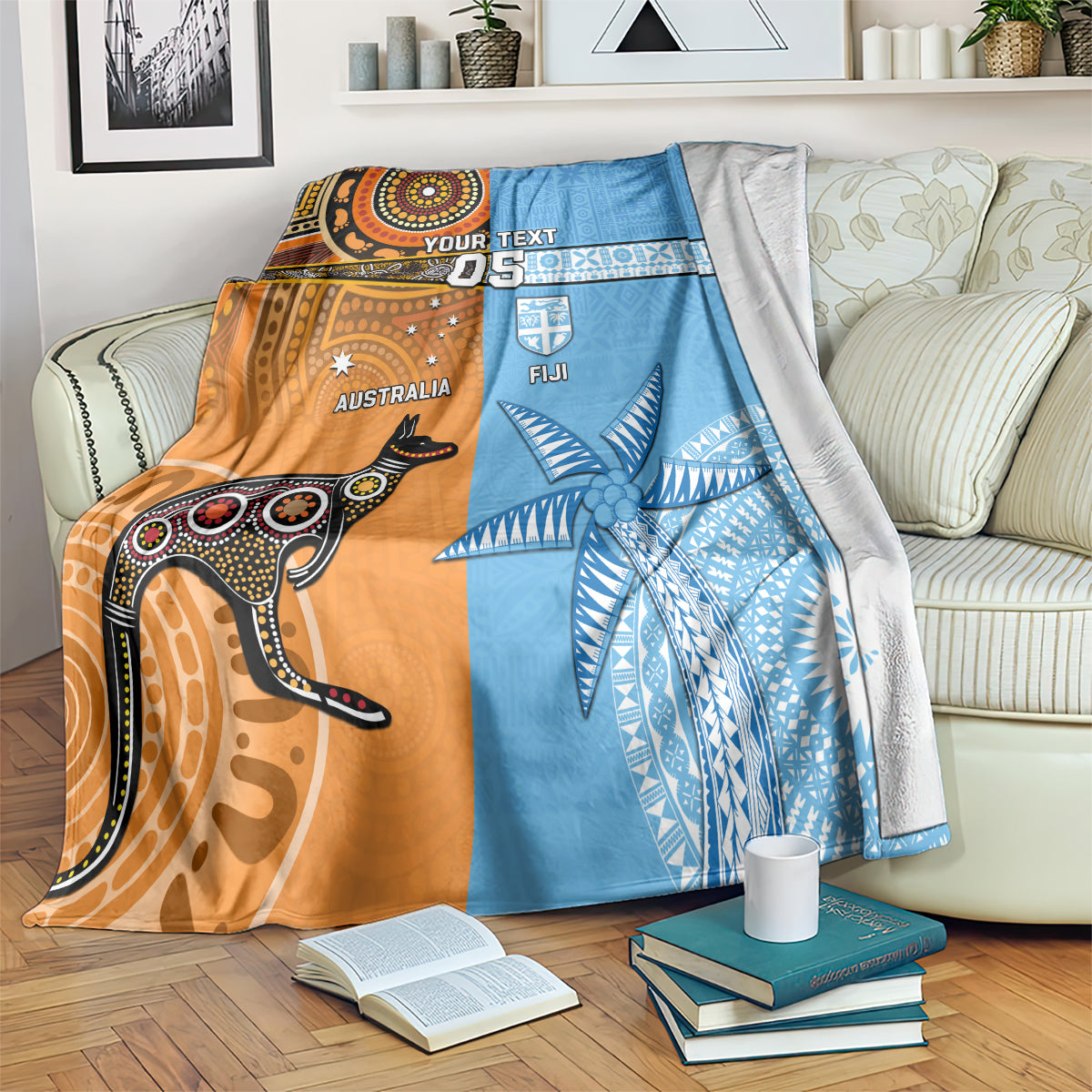 Custom Fiji Tapa And Australia Aboriginal Together Blanket LT05 - Polynesian Pride