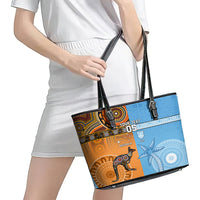 Custom Fiji Tapa And Australia Aboriginal Together Leather Tote Bag LT05 - Polynesian Pride