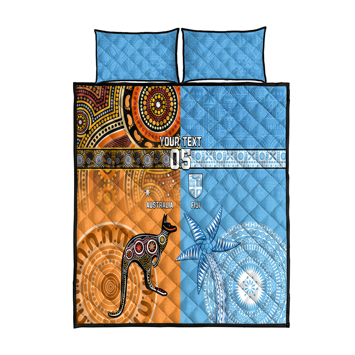 Custom Fiji Tapa And Australia Aboriginal Together Quilt Bed Set LT05 Blue - Polynesian Pride