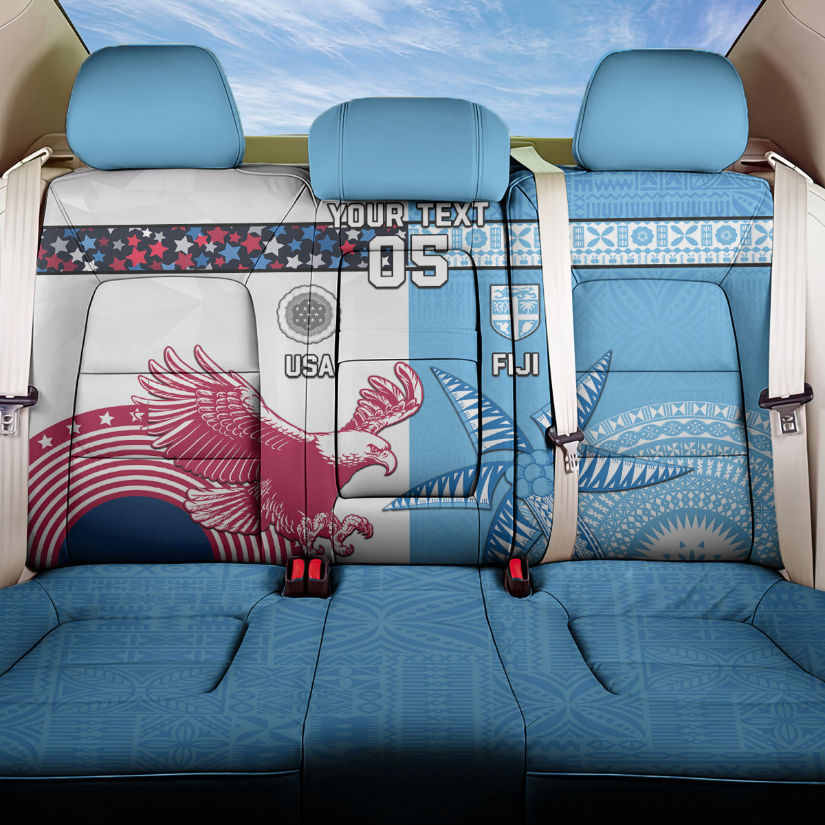 Custom Fiji And USA Palm Tree With Eagle Back Car Seat Cover LT05