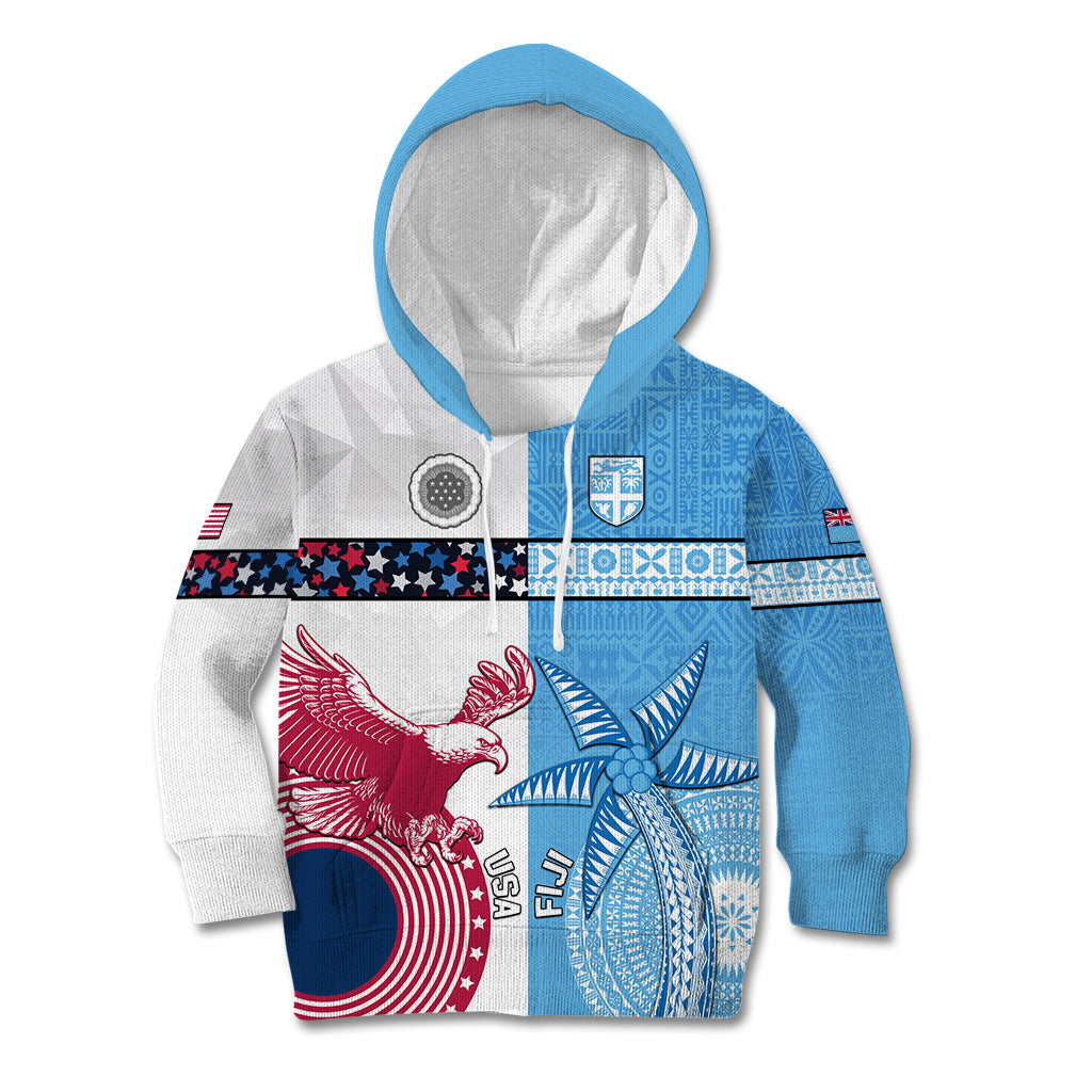 Custom Fiji And USA Palm Tree With Eagle Kid Hoodie LT05 Hoodie Blue - Polynesian Pride