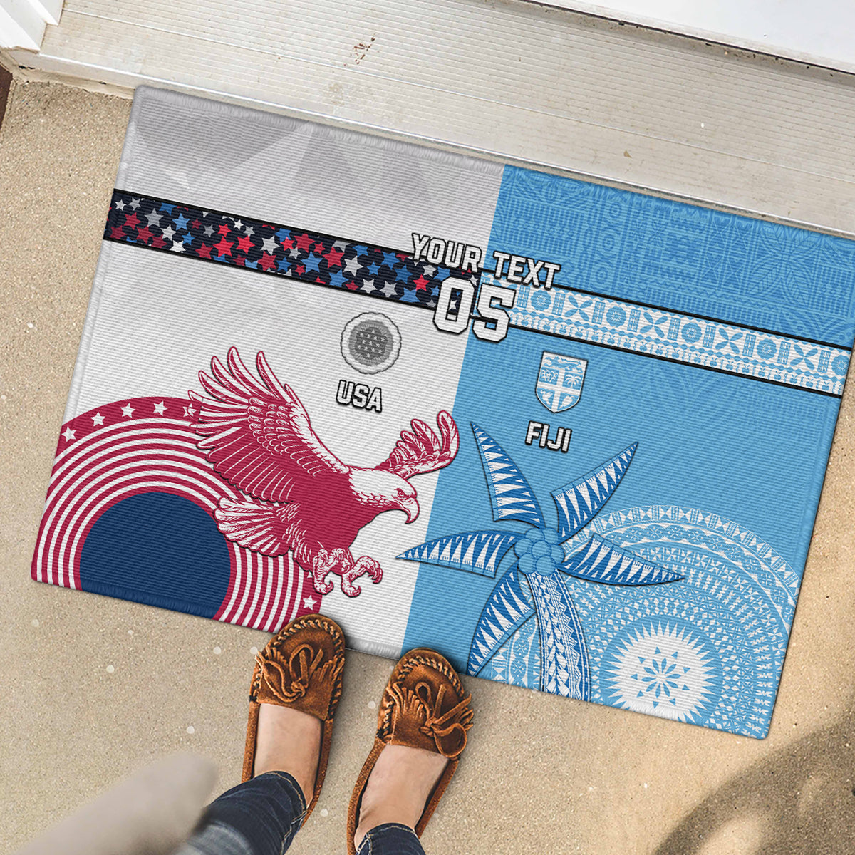 Custom Fiji And USA Palm Tree With Eagle Rubber Doormat LT05 - Polynesian Pride