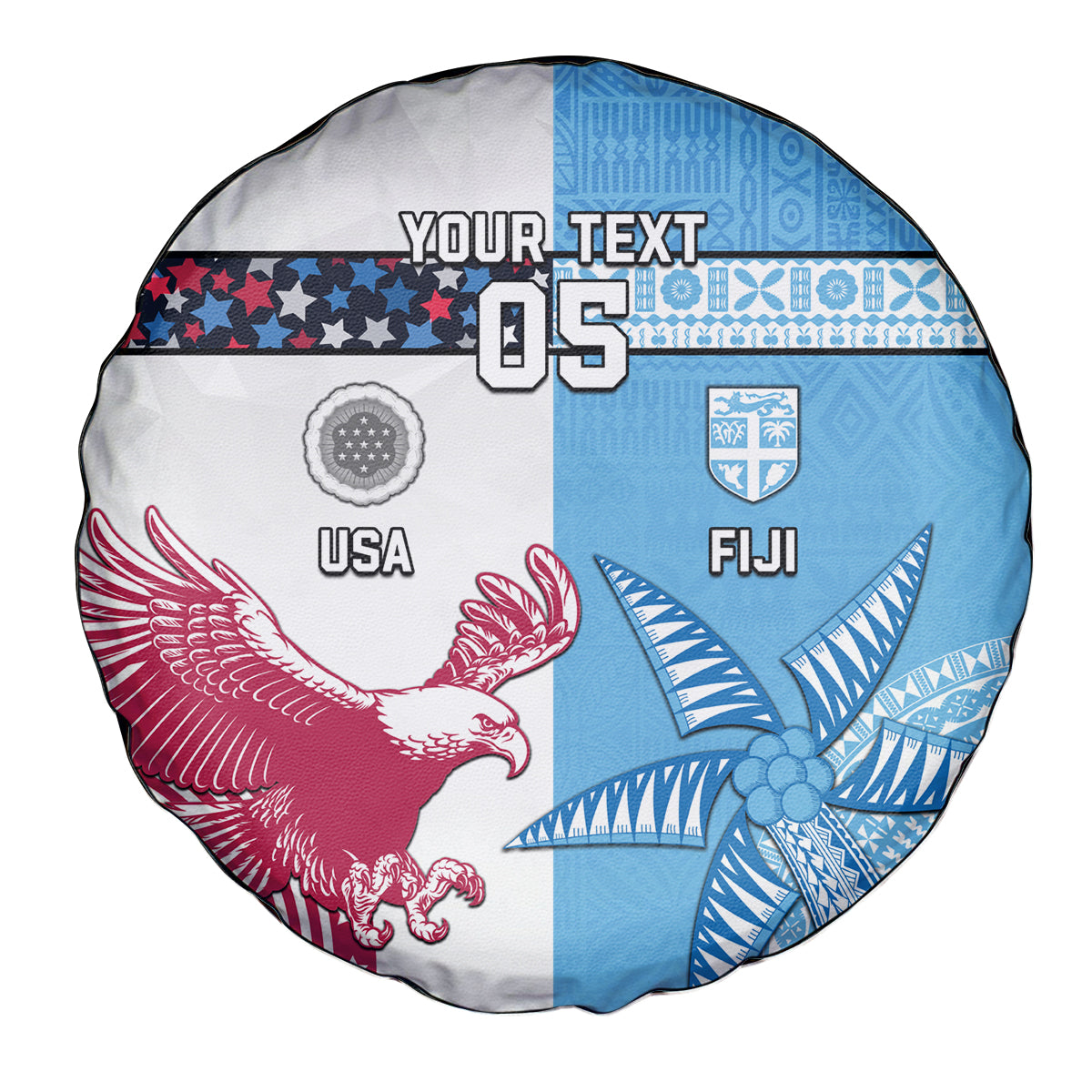 Custom Fiji And USA Palm Tree With Eagle Spare Tire Cover LT05 - Polynesian Pride