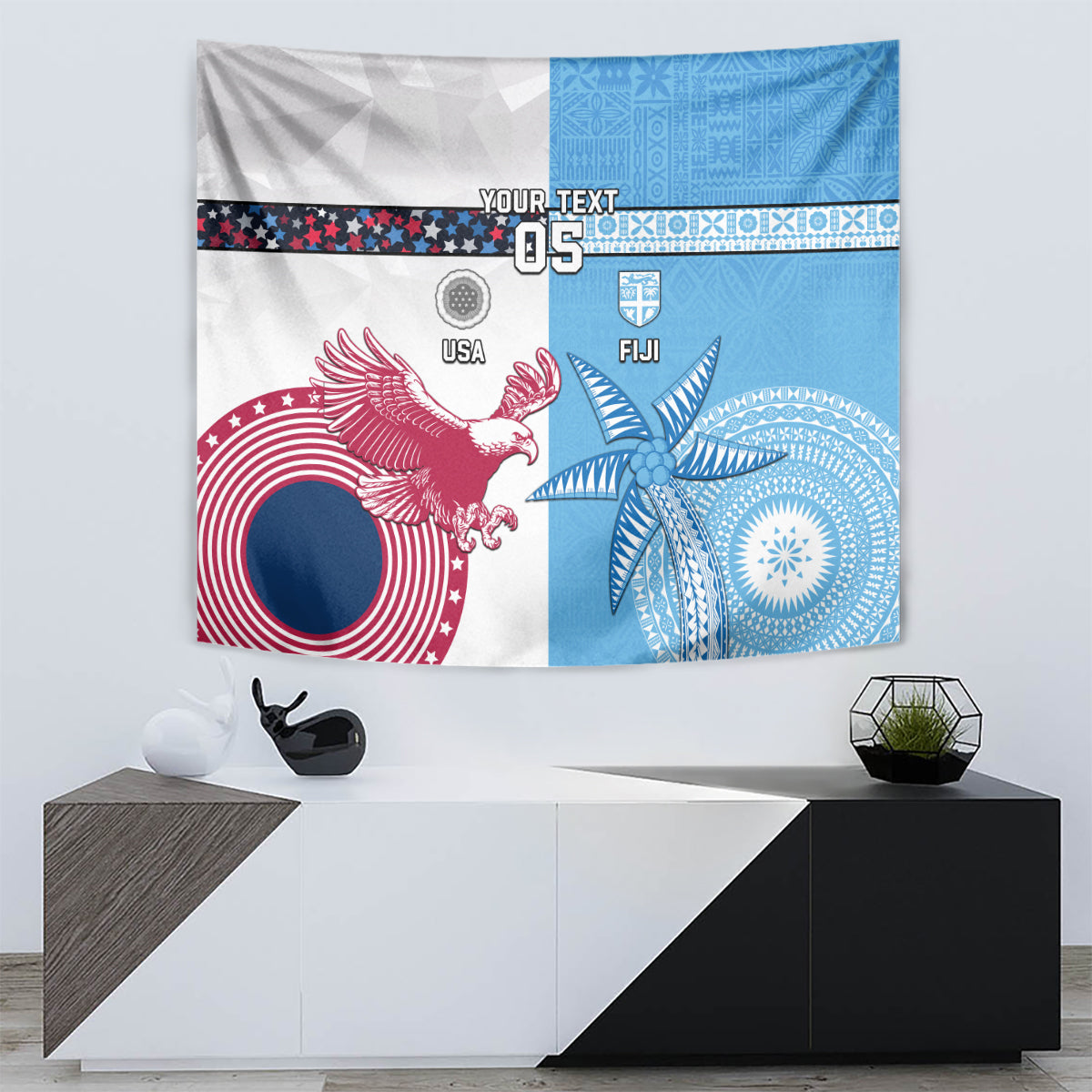 Custom Fiji And USA Palm Tree With Eagle Tapestry LT05 - Polynesian Pride