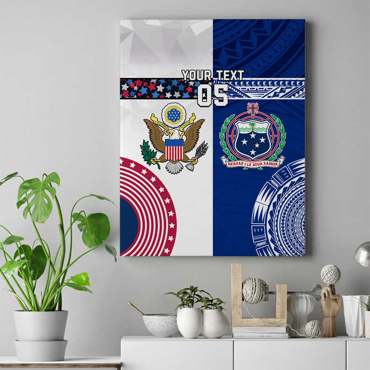 Custom Samoa And USA Together Canvas Wall Art LT05 Blue - Polynesian Pride