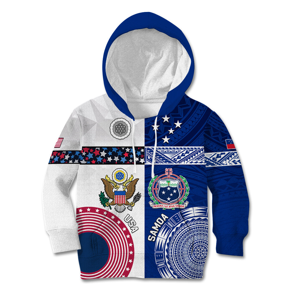 Custom Samoa And USA Together Kid Hoodie LT05 Hoodie Blue - Polynesian Pride