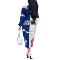 Custom Samoa And USA Together Off The Shoulder Long Sleeve Dress LT05 - Polynesian Pride