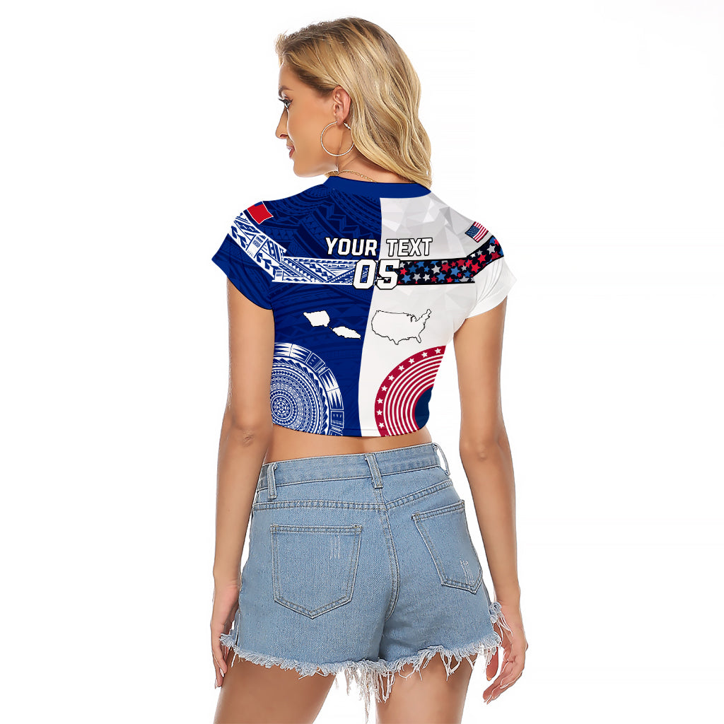 Custom Samoa And USA Together Raglan Cropped T Shirt LT05 - Polynesian Pride