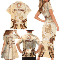 Tonga Women's Day Family Matching Short Sleeve Bodycon Dress and Hawaiian Shirt With Polynesian Pattern LT05 - Polynesian Pride