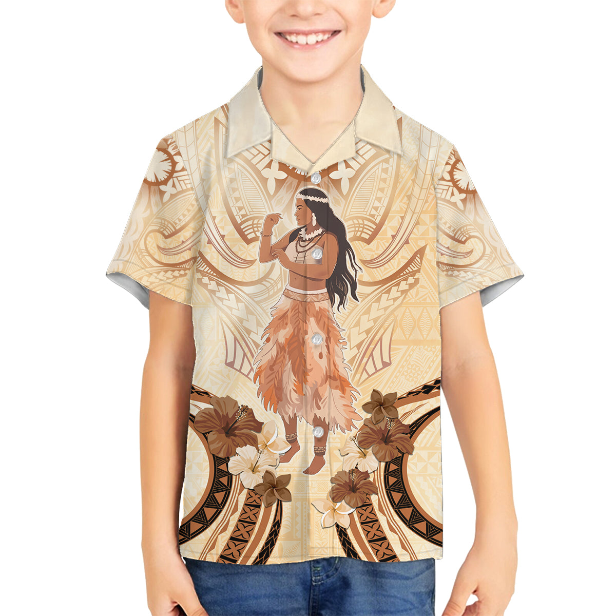 Tonga Women's Day Family Matching Tank Maxi Dress and Hawaiian Shirt With Polynesian Pattern LT05 Son's Shirt Beige - Polynesian Pride