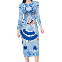 Cook Islands Women's Day Long Sleeve Bodycon Dress With Polynesian Pattern LT05 Long Dress Blue - Polynesian Pride