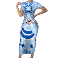 Cook Islands Women's Day Short Sleeve Bodycon Dress With Polynesian Pattern LT05 Long Dress Blue - Polynesian Pride