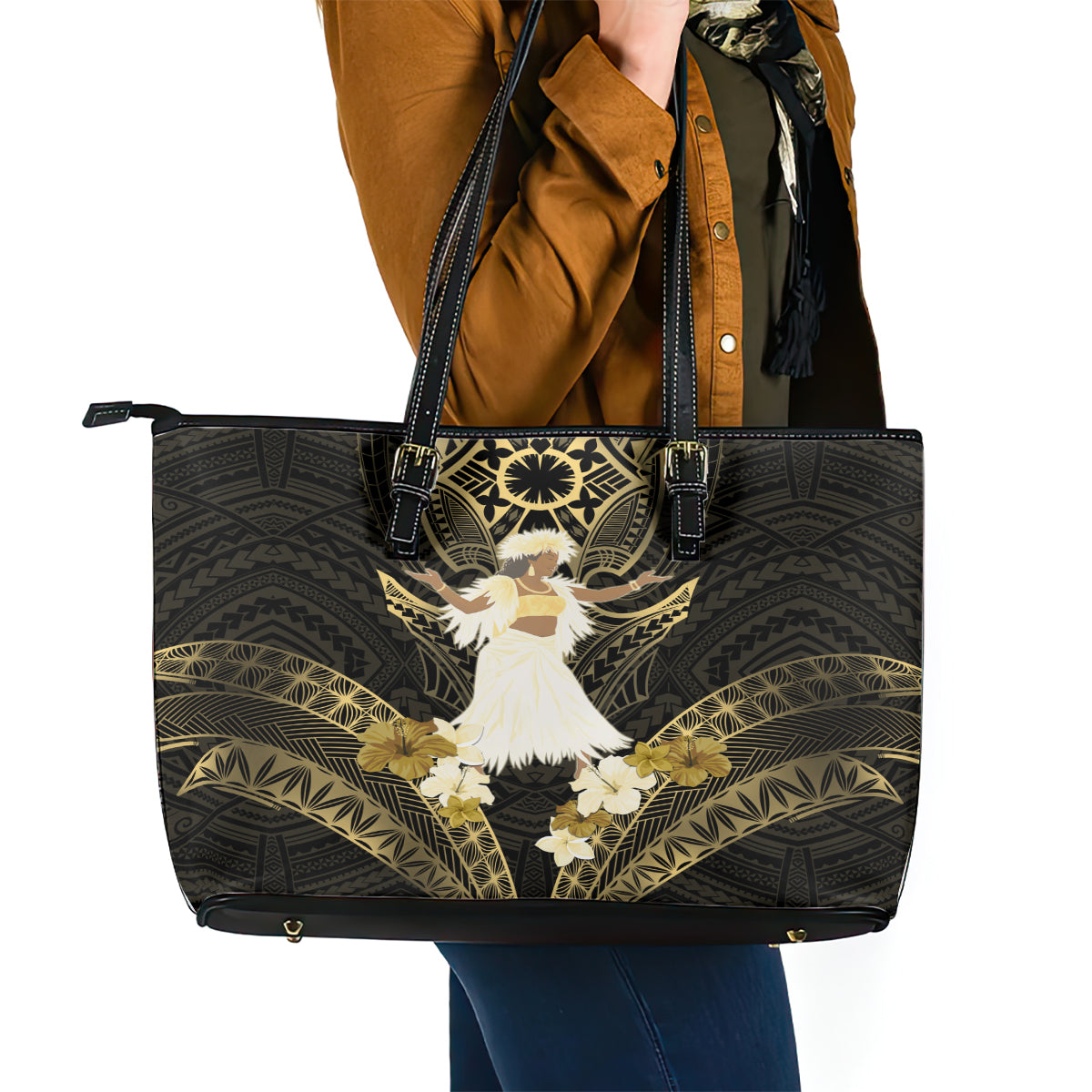 Niue Women's Day Leather Tote Bag With Polynesian Pattern LT05 - Polynesian Pride