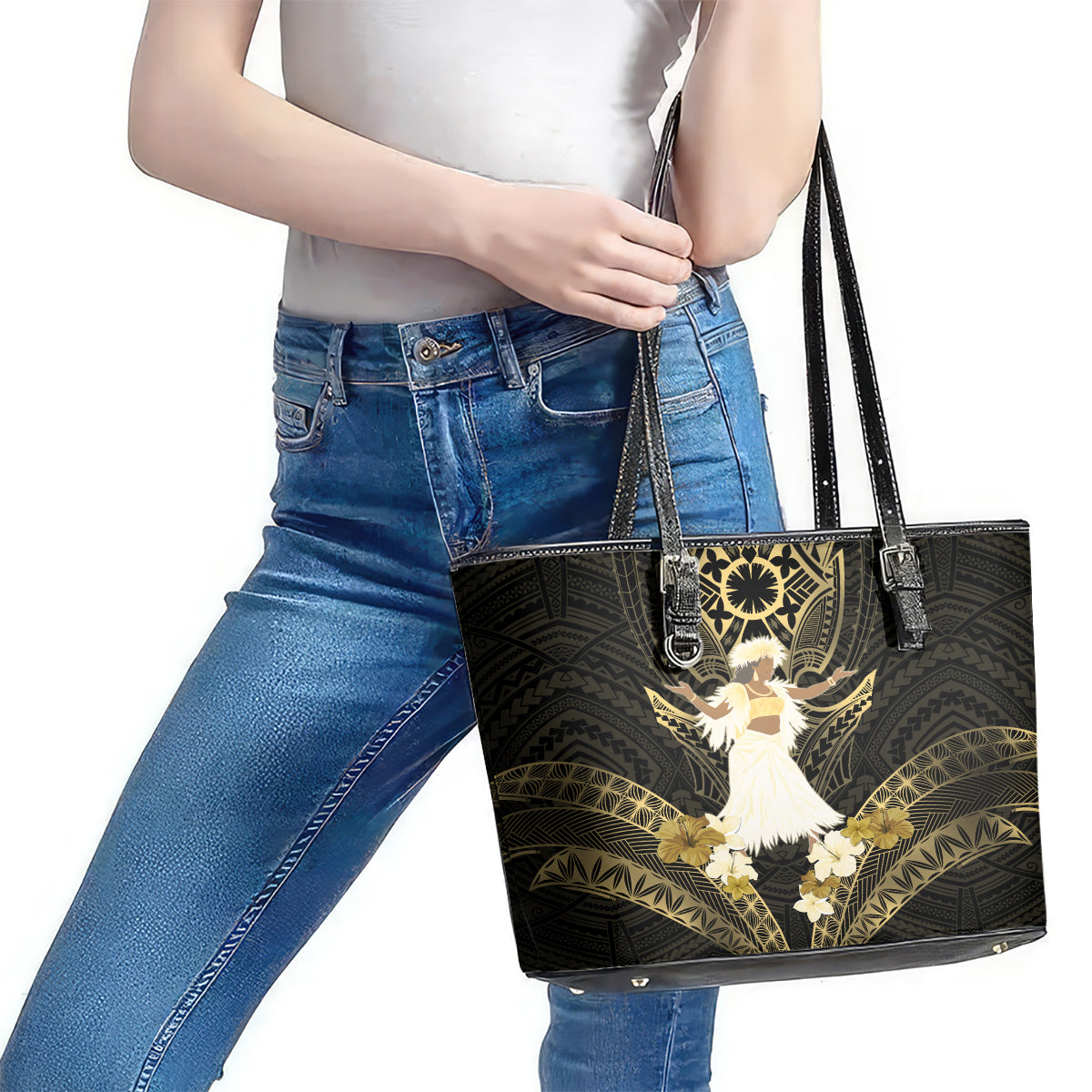 Niue Women's Day Leather Tote Bag With Polynesian Pattern LT05 - Polynesian Pride