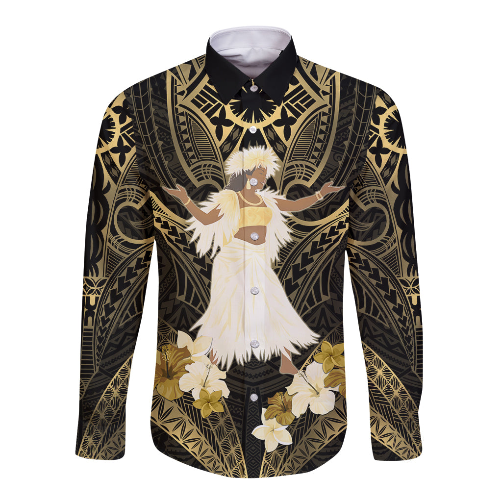 Niue Women's Day Long Sleeve Button Shirt With Polynesian Pattern LT05 Unisex Gold - Polynesian Pride
