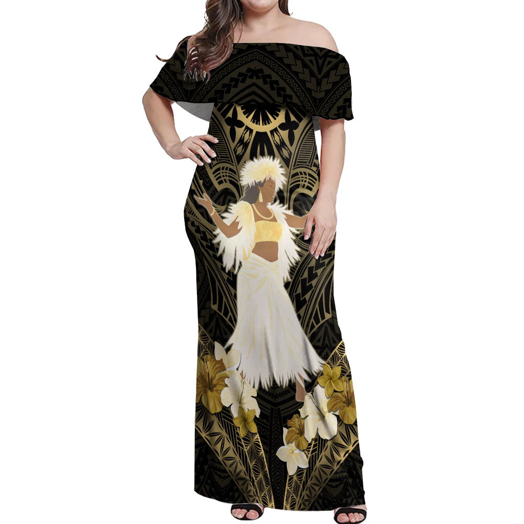 Niue Women's Day Off Shoulder Maxi Dress With Polynesian Pattern LT05 Women Gold - Polynesian Pride