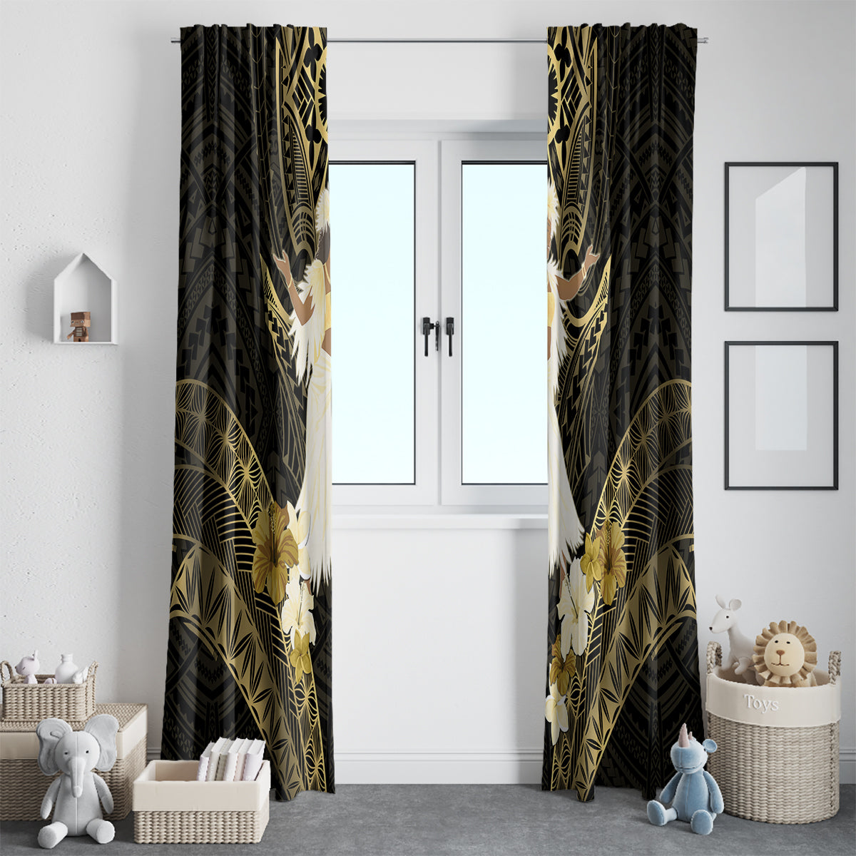 Niue Women's Day Window Curtain With Polynesian Pattern
