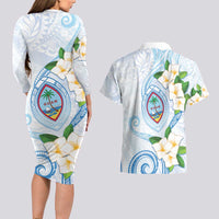Guam Chamorro Couples Matching Long Sleeve Bodycon Dress and Hawaiian Shirt Guasali Flowers Curves Style