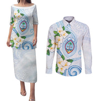 Guam Chamorro Couples Matching Puletasi and Long Sleeve Button Shirt Guasali Flowers Curves Style