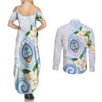 Guam Chamorro Couples Matching Summer Maxi Dress and Long Sleeve Button Shirt Guasali Flowers Curves Style