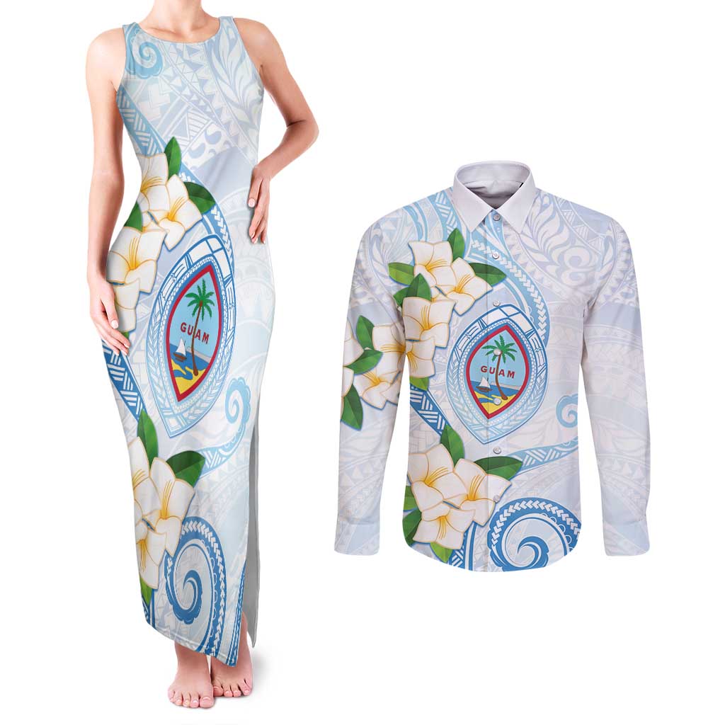 Guam Chamorro Couples Matching Tank Maxi Dress and Long Sleeve Button Shirt Guasali Flowers Curves Style