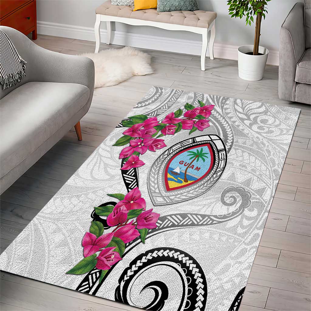 Guam Chamorro Area Rug Curves Polynesian Tattoo Mix Bougainvillea