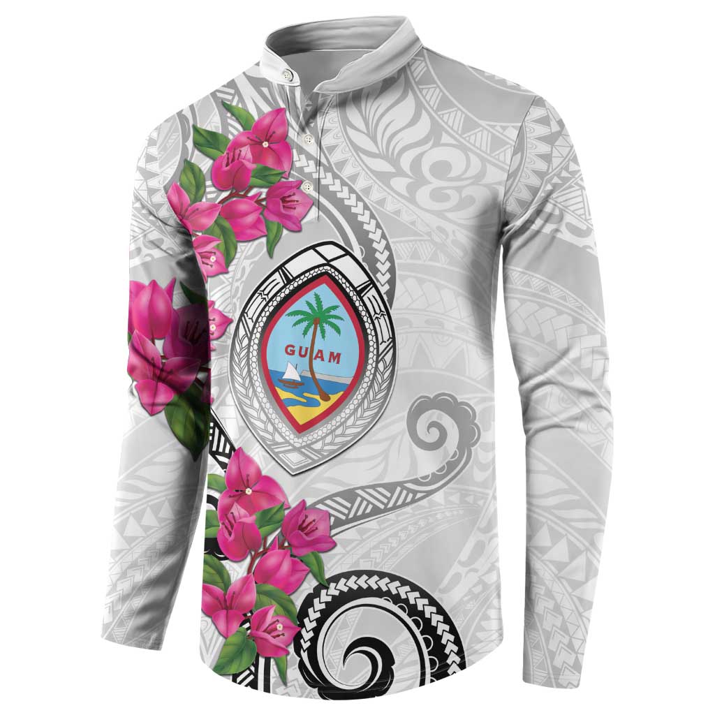 Guam Chamorro Button Sweatshirt Curves Polynesian Tattoo Mix Bougainvillea