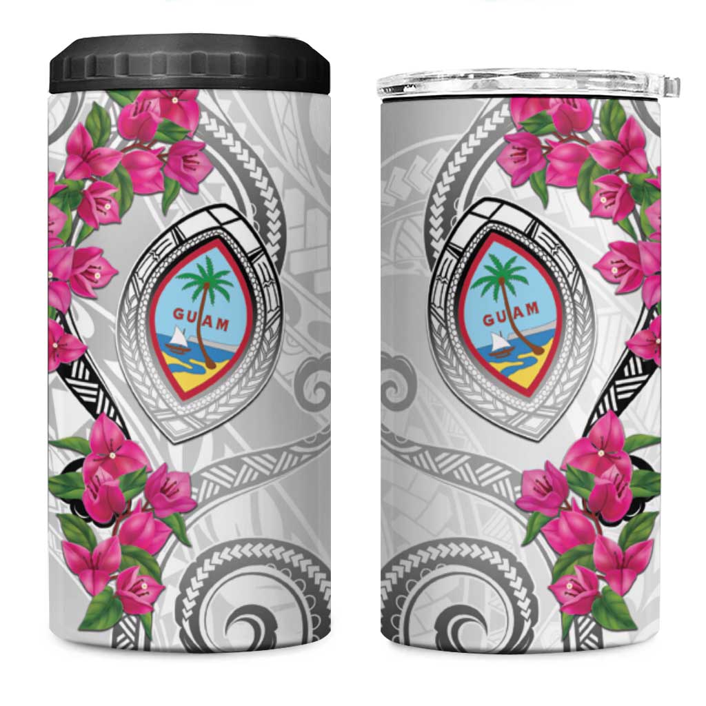 Guam Chamorro 4 in 1 Can Cooler Tumbler Curves Polynesian Tattoo Mix Bougainvillea