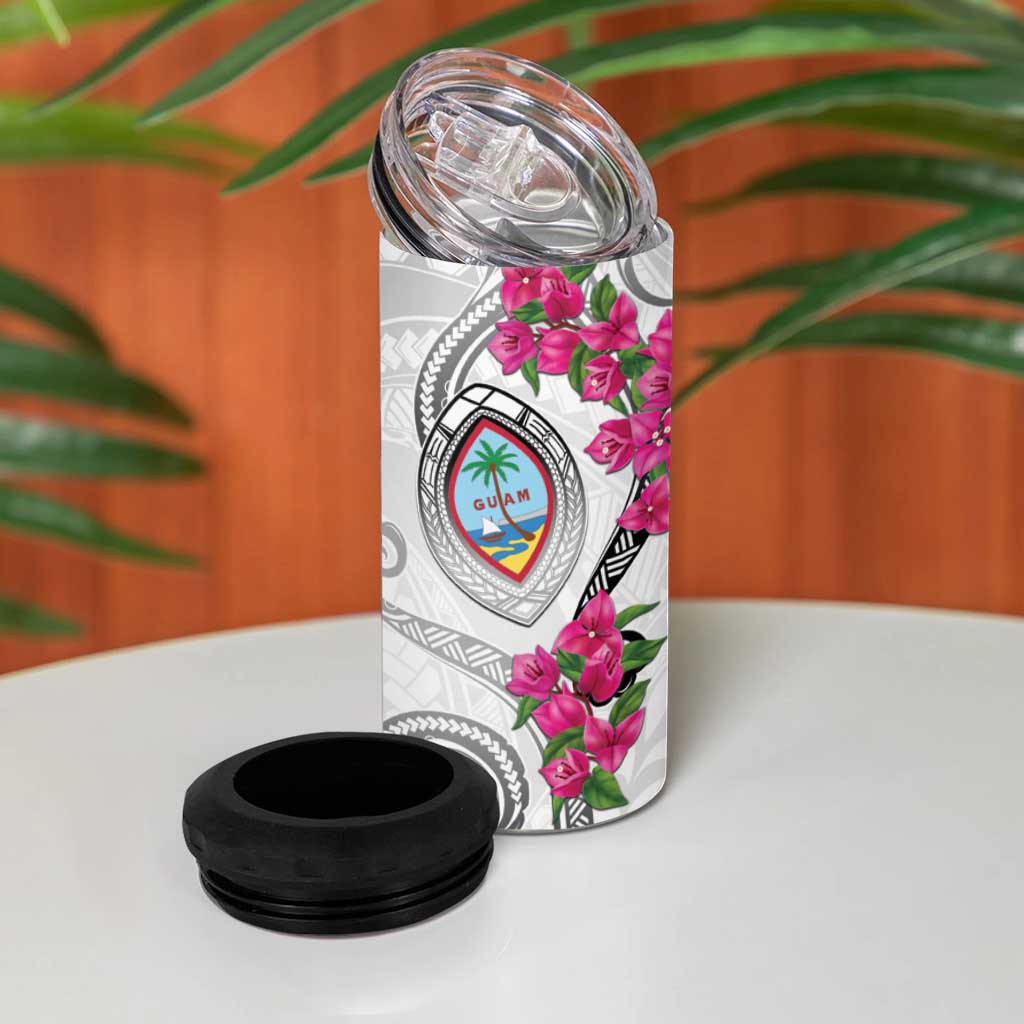 Guam Chamorro 4 in 1 Can Cooler Tumbler Curves Polynesian Tattoo Mix Bougainvillea