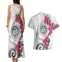 Guam Chamorro Couples Matching Tank Maxi Dress and Hawaiian Shirt Curves Polynesian Tattoo Mix Bougainvillea