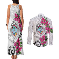 Guam Chamorro Couples Matching Tank Maxi Dress and Long Sleeve Button Shirt Curves Polynesian Tattoo Mix Bougainvillea