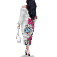 Guam Chamorro Family Matching Off The Shoulder Long Sleeve Dress and Hawaiian Shirt Curves Polynesian Tattoo Mix Bougainvillea