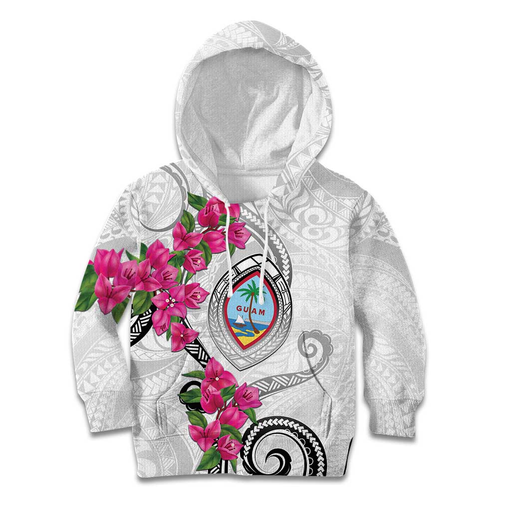 Guam Chamorro Kid Hoodie Curves Polynesian Tattoo Mix Bougainvillea