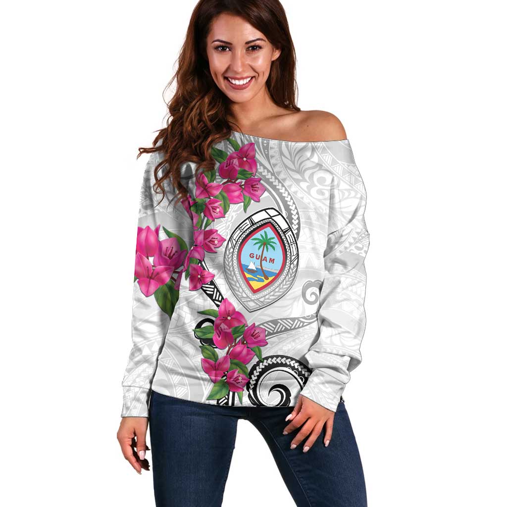 Guam Chamorro Off Shoulder Sweater Curves Polynesian Tattoo Mix Bougainvillea