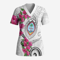 Guam Chamorro Scrub Top Curves Polynesian Tattoo Mix Bougainvillea - Polynesian Pride