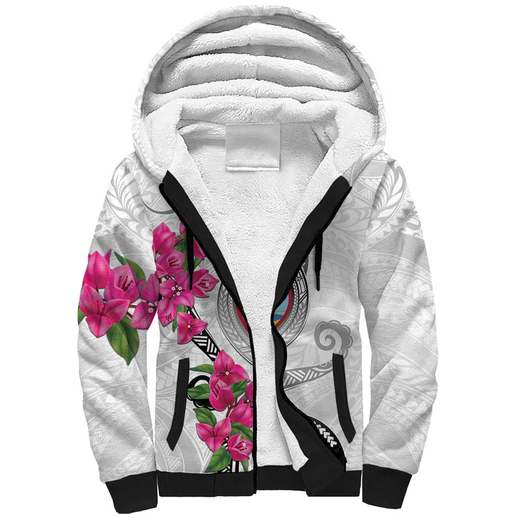 Guam Chamorro Sherpa Hoodie Curves Polynesian Tattoo Mix Bougainvillea