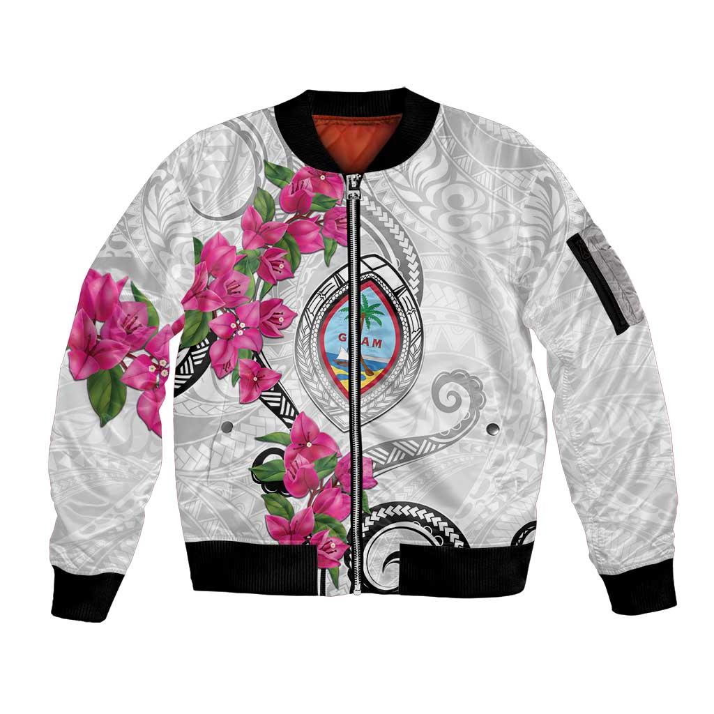 Guam Chamorro Sleeve Zip Bomber Jacket Curves Polynesian Tattoo Mix Bougainvillea