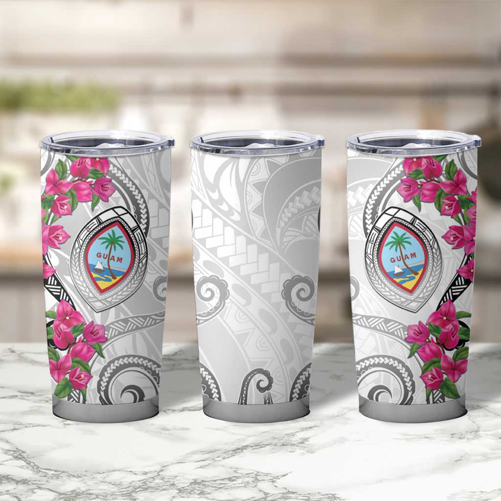 Guam Chamorro Tumbler Cup Curves Polynesian Tattoo Mix Bougainvillea