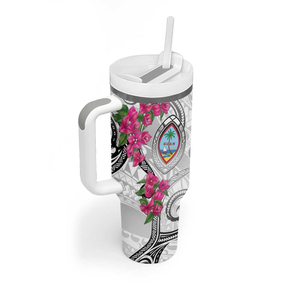 Guam Chamorro Tumbler With Handle Curves Polynesian Tattoo Mix Bougainvillea