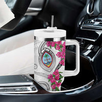 Guam Chamorro Tumbler With Handle Curves Polynesian Tattoo Mix Bougainvillea