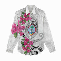 Guam Chamorro Women Casual Shirt Curves Polynesian Tattoo Mix Bougainvillea