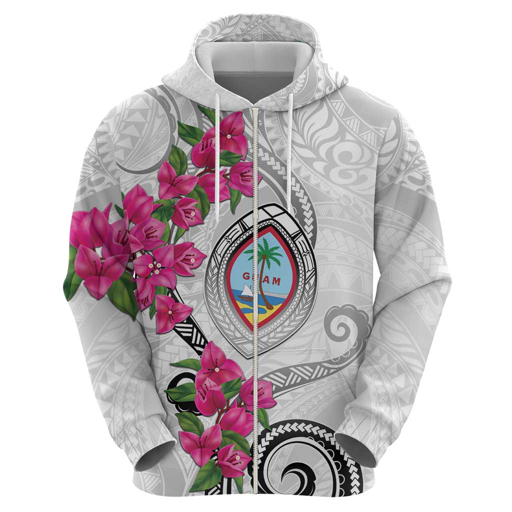 Guam Chamorro Zip Hoodie Curves Polynesian Tattoo Mix Bougainvillea