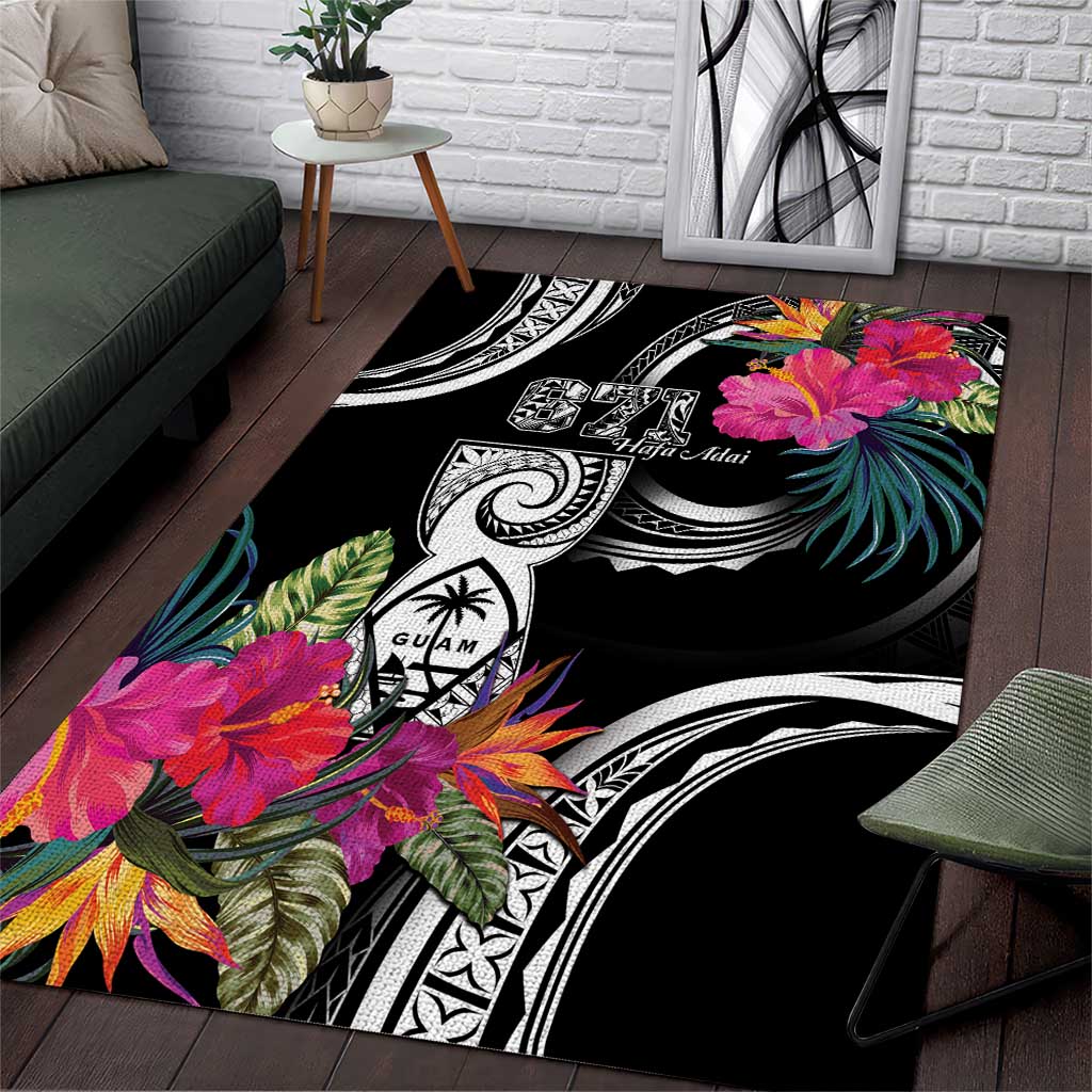 Hafa Adai Guam Area Rug Polynesian Tattoo Tropical Flowers