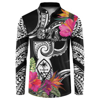 Hafa Adai Guam Button Sweatshirt Polynesian Tattoo Tropical Flowers