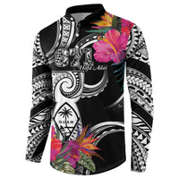 Hafa Adai Guam Button Sweatshirt Polynesian Tattoo Tropical Flowers