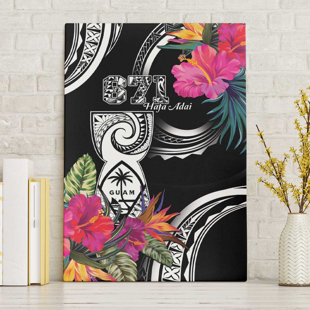 Hafa Adai Guam Canvas Wall Art Polynesian Tattoo Tropical Flowers