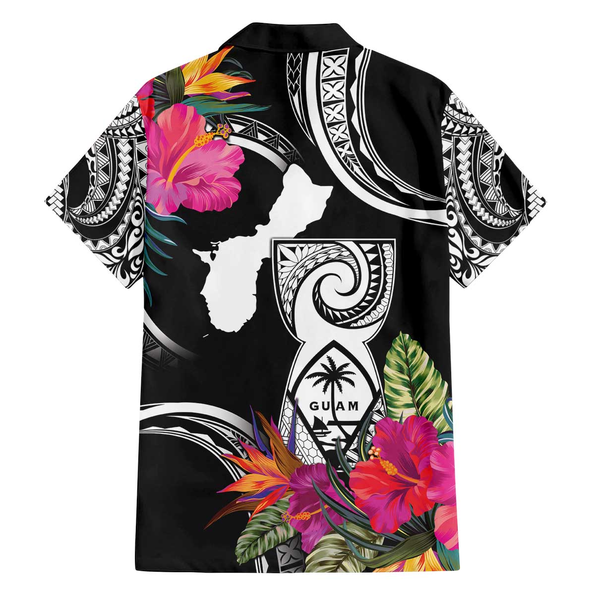 Hafa Adai Guam Family Matching Off The Shoulder Long Sleeve Dress and Hawaiian Shirt Polynesian Tattoo Tropical Flowers