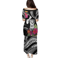 Hafa Adai Guam Family Matching Puletasi and Hawaiian Shirt Polynesian Tattoo Tropical Flowers